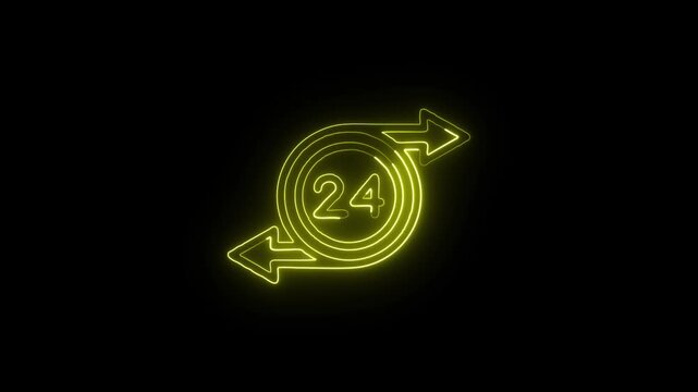 Circular Time Indicator Icon Animation with Glowing Lines on Black Background