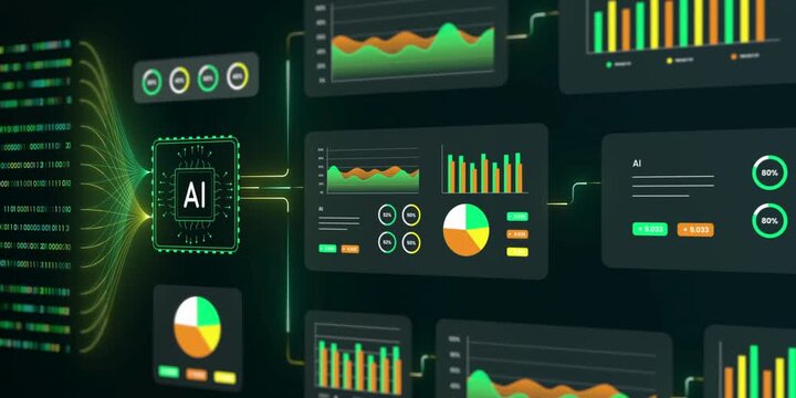 Artificial intelligence software processing complex binary information for digital analytics and data management visualization representing machine learning patterns and network connectivity in