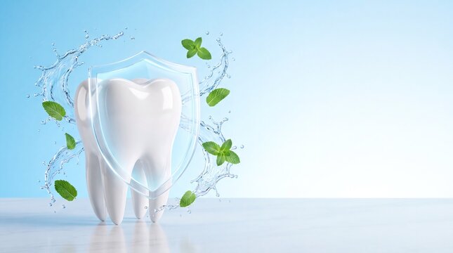 Promote health and clean teeth with a 3D tooth design showcasing sparkle and freshness for online sale