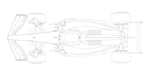 Obraz premium Detailed drawing of a fast racing car on a white background. Printable coloring page for kids who love sport and speed.