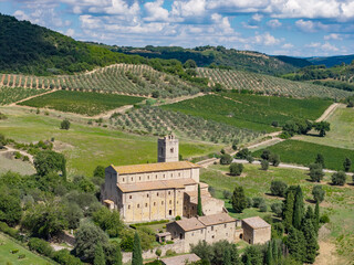 Obraz premium Abbazia Sant Antimo, toscana, senese, panorama