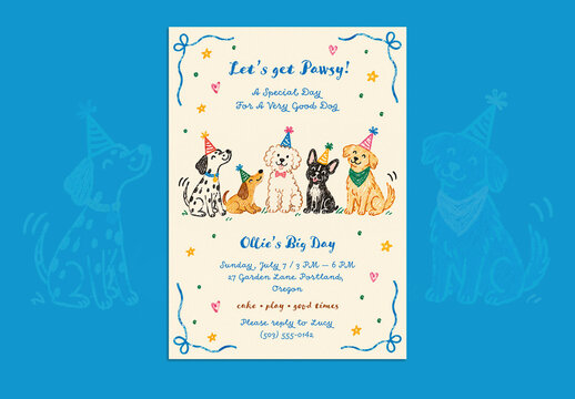 Hand Drawn Dog Party Invitation Layout