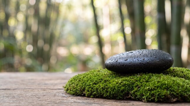Promotional banner for 3D e-commerce sale featuring podium with river stone on moss