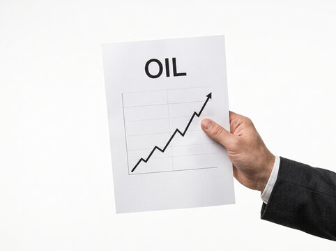 Business professional holding oil price chart with upward trend