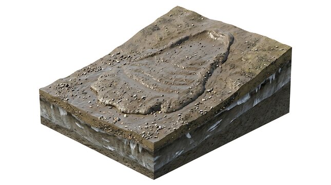 Isometric Section of a Landslide on Muddy Ground Surface Isolated on a Clean White Background