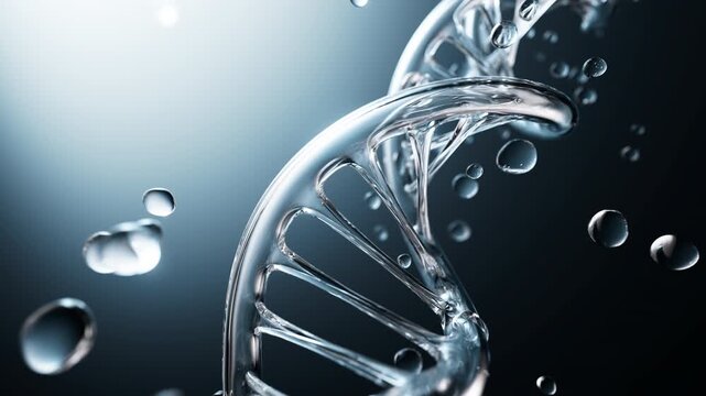DNA Double Helix Rotating with Water Droplets &mdash; Biotech Science Animation