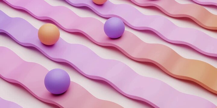 Purple And Orange Spheres Resting On Top Of Parallel Wavy Surfaces Create A Rhythmic Pattern Of Curves And Geometric Shapes That Represent Balance And Motion In An Imaginative Creative