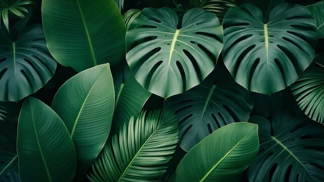 Lush tropical foliage border with copy space in a vibrant jungle setting during golden hour