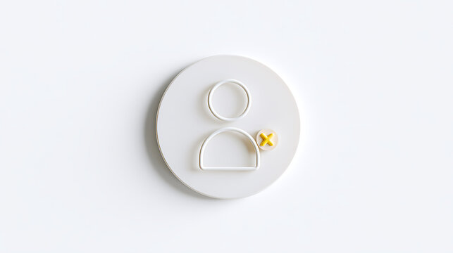 Minimalist 3d render of white user profile icon with a yellow plus symbol on round button against clean light background for account setup