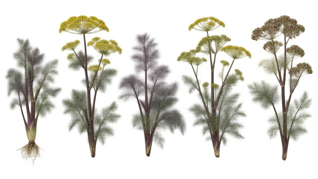 Bronze fennel flowering set with roots isolated on transparent background