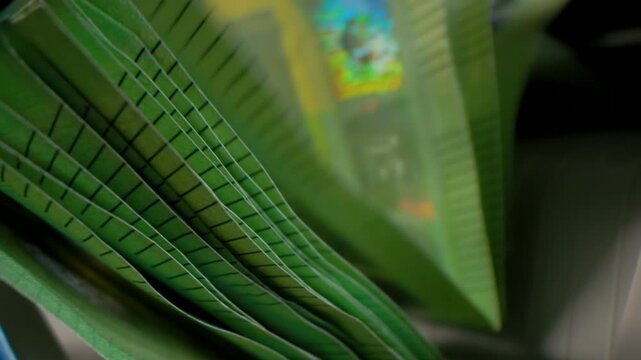 Extreme macro shot of 100 Euro banknotes in a rapid cash counting machine