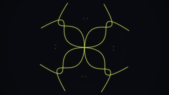 Abstract Geometric Neon Yellow Line Animation Morphing and Rotating on Black Background