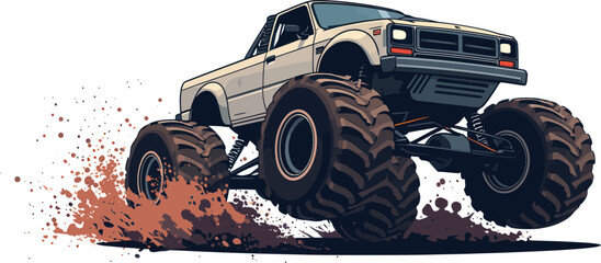 Monster Truck Vector Illustration with Giant Wheels Splashing Mud on a Transparent Background for Decal and Sticker Design © ZeinLens
