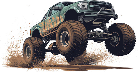 Monster Truck Vector Illustration Off Roading Through Deep Mud Splashes Perfect for Motorsport Designs and Prints © ZeinLens