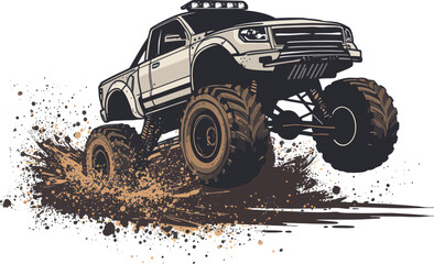 Monster Truck Driving Through Mud in a Stylized Vector Graphic Design © ZeinLens