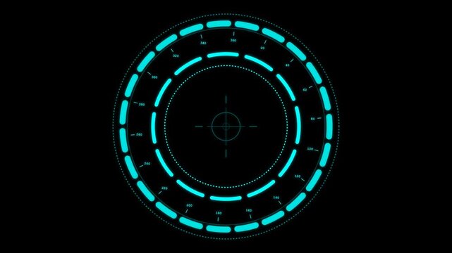 Futuristic blue digital HUD animation project with 4k circular target scope for science fiction technical interface displays