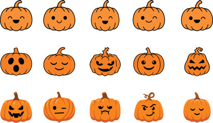 Fototapeta premium Halloween pumpkins with various emotions and expressions