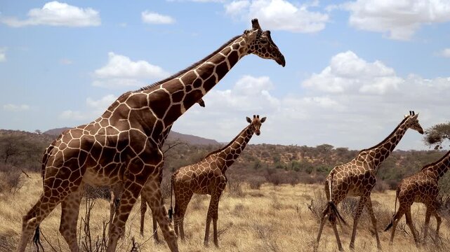 Herd of reticulated giraffes in Samburu National Reserve, Kenya