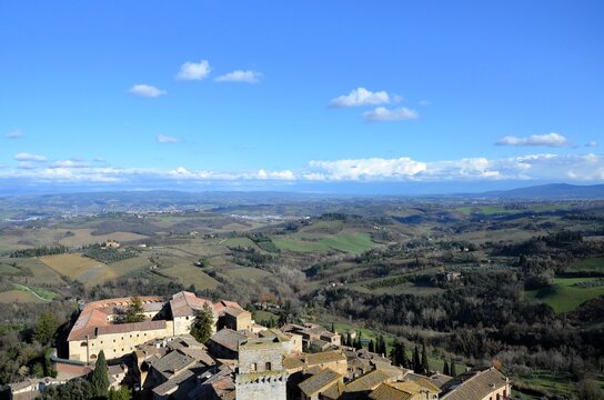 The medieval village of San Gimignano in Tuscany, seen from above