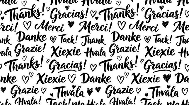 A global tapestry of gratitude featuring 'thank you' expressed in numerous languages beautifully symbolizing the universal spirit of thanksgiving and appreciation for all
