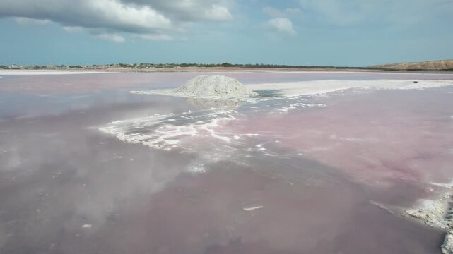 Aerial view of Araya salt flats in Sucre, Venezuela.