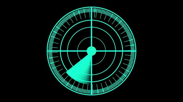 futuristic Greenradar scanning interface with a rotating sweep displayed in a modern HUD style. alpha channel background for easy compositing and seamless looping. Ideal for navigation, security, etc