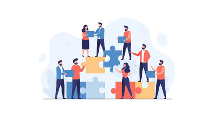 Fototapeta premium Diverse Team Assembling Puzzle Pieces for Business Success and Collaboration