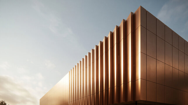 Modern Building Facade with Bronze Metallic Cladding Panels