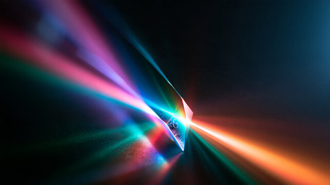 Glass Prism Dispersing Colorful Light Spectrum in Studio