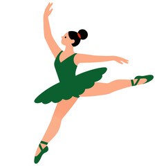 Ballerina girl dancing in green tutu dress Christmas Nutcracker ballet vector illustration © Lily Angel Studio