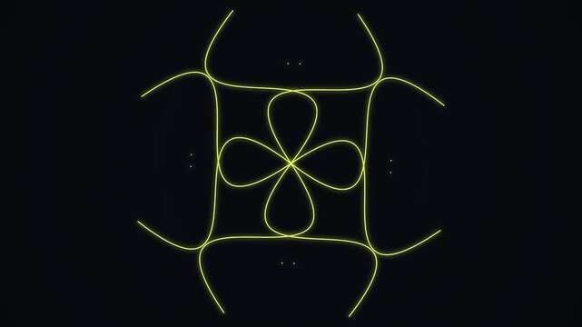 Neon Yellow Geometric Line Art Morphing and Rotating on Dark Background, Abstract Motion Graphics