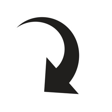 Single bold black curved arrow arching downward and pointing to the bottom left on a white background