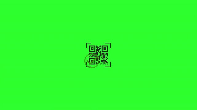 Handheld QR Code Scanner Reading Digital Code for Contactless Payment on Green Screen