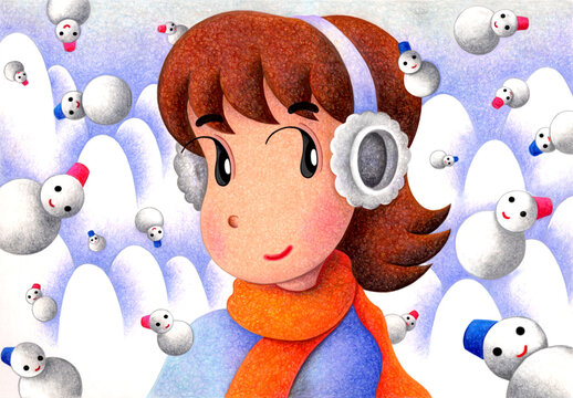 妖精のイラスト - 少女・雪だるま・雪・冬
