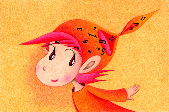 妖精のイラスト - 子供・帽子・砂時計・数字