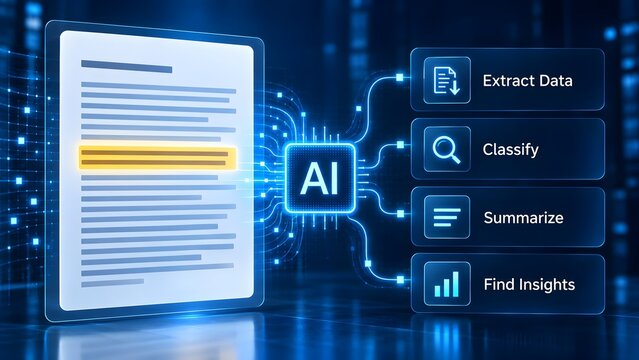 Intelligent document processing interface extracting data and classifying information for business analytics insights