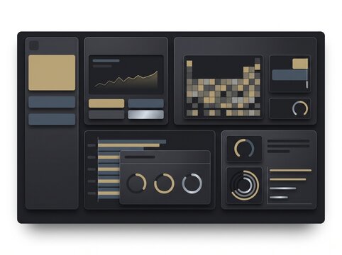 Dark mode dashboard UI interface with financial data charts