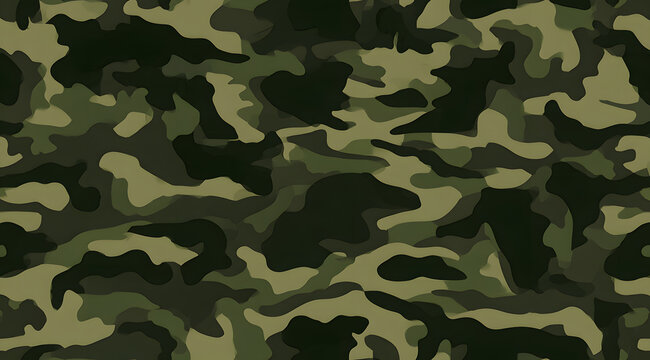 This seamless woodland camouflage pattern, featuring olive green, brown, and black, is perfect for use in military apparel designs