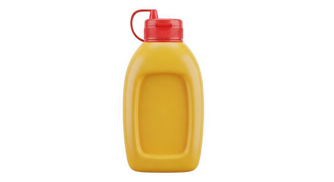 Yellow mustard plastic squeeze bottle with a red cap