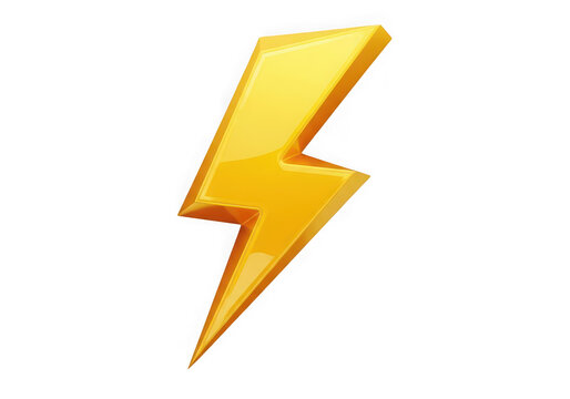 Glossy yellow lightning bolt icon isolated on transparent background for weather alerts