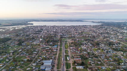 Obraz premium Morning sky above San Miguel del Monte and its lagoon in Buenos Aires province, Argentina.