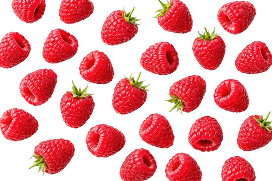PNG Fresh raspberries scattered beautifully.