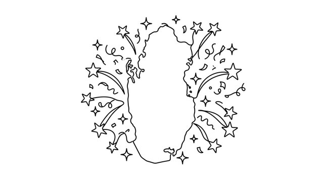 Minimalist Line Art Illustration of Qatar Map with Festive Celebration Elements