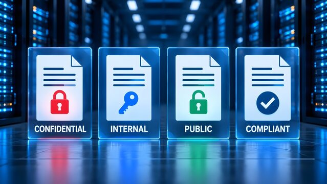 Enterprise data classification dashboard showing secure confidential internal and public compliance protocols