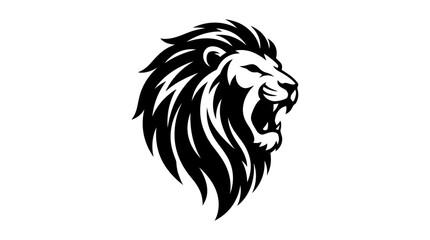 Obraz premium Stylized black and white vector illustration of a roaring lion head profile.