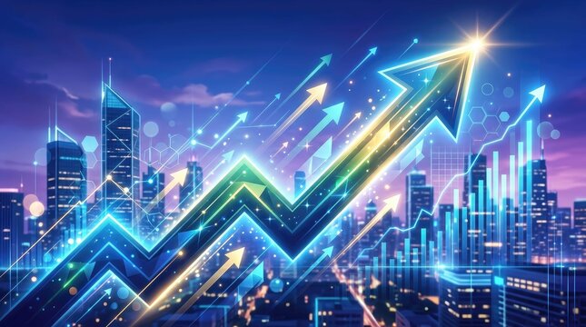Growing business graph with futuristic city skyline