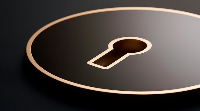 Minimalist gold keyhole symbol on dark background with elegant metallic texture, representing security, access, and digital privacy concepts