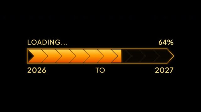 Loading 2027 progress bar animation on alpha channel, orange new year countdown, 2026 to 2027 loading transition