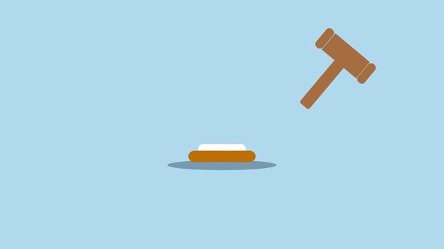 Judges gavel hitting sound block flat vector animation