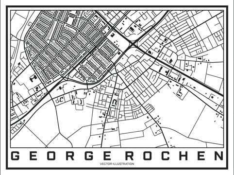 George Rochen Minimalist City Map Vector Illustration Black and White Urban Layout